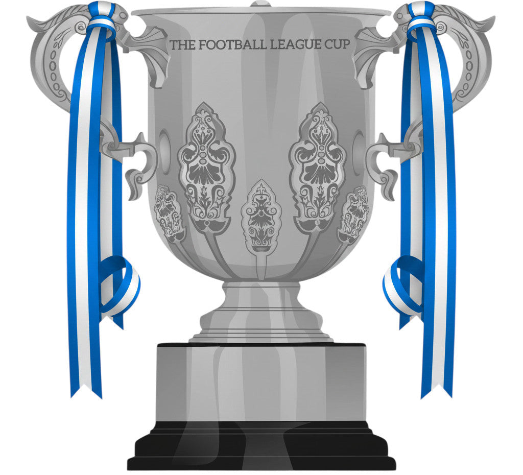 Retrotext Chelsea 2015 League Cup winners mug featuring a glossy white finish and commemorative trophy illustration.