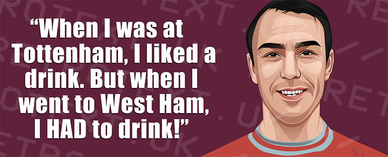 Retrotext West Ham United Jimmy Greaves 11oz glossy white mug featuring a portrait and a humorous football quote