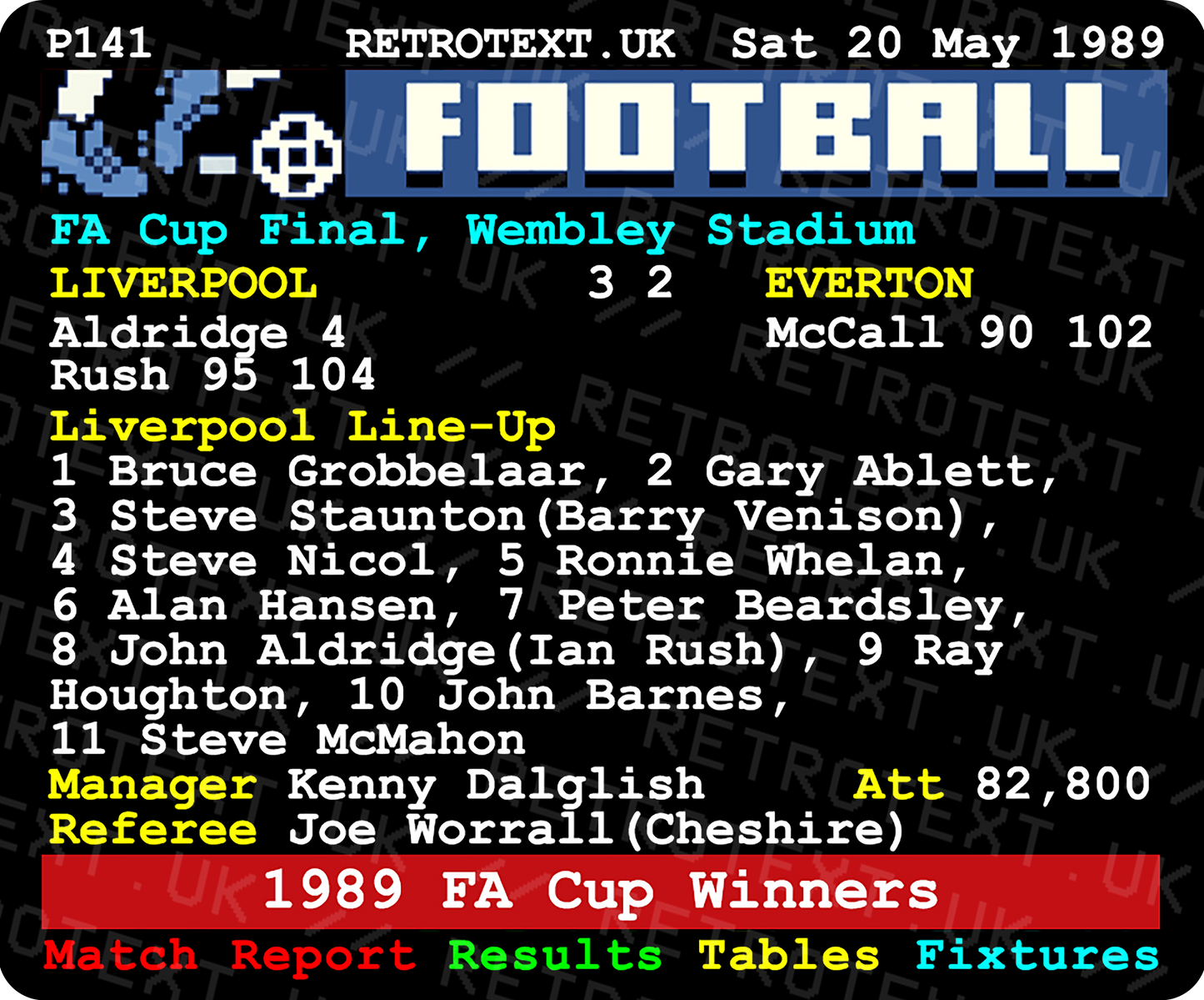 Liverpool 1989 FA Cup Winners Kenny Dalglish Teletext Mug Ceramic 11oz mug Retrotext