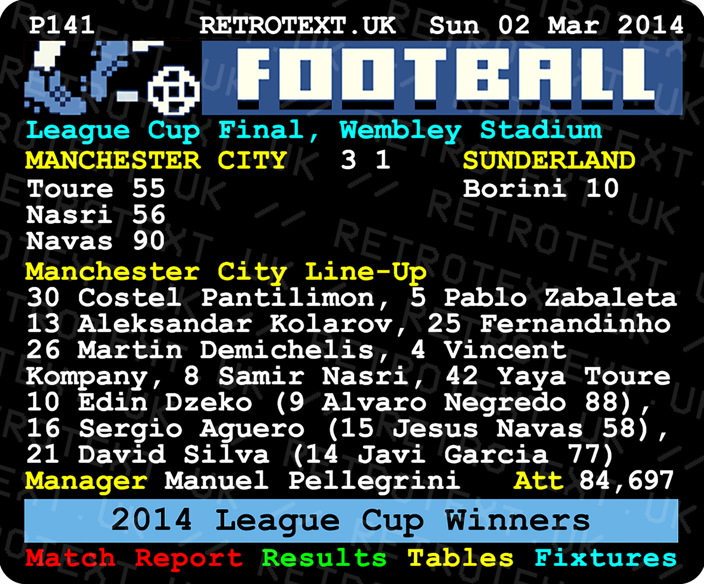 Manchester City 2014 League Cup Winners Teletext Mug