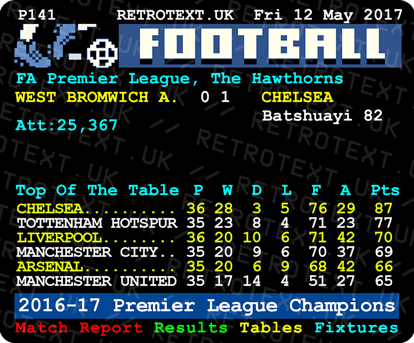 Chelsea 2017 Premier League Champions Teletext Mug Ceramic 11oz mug Retrotext