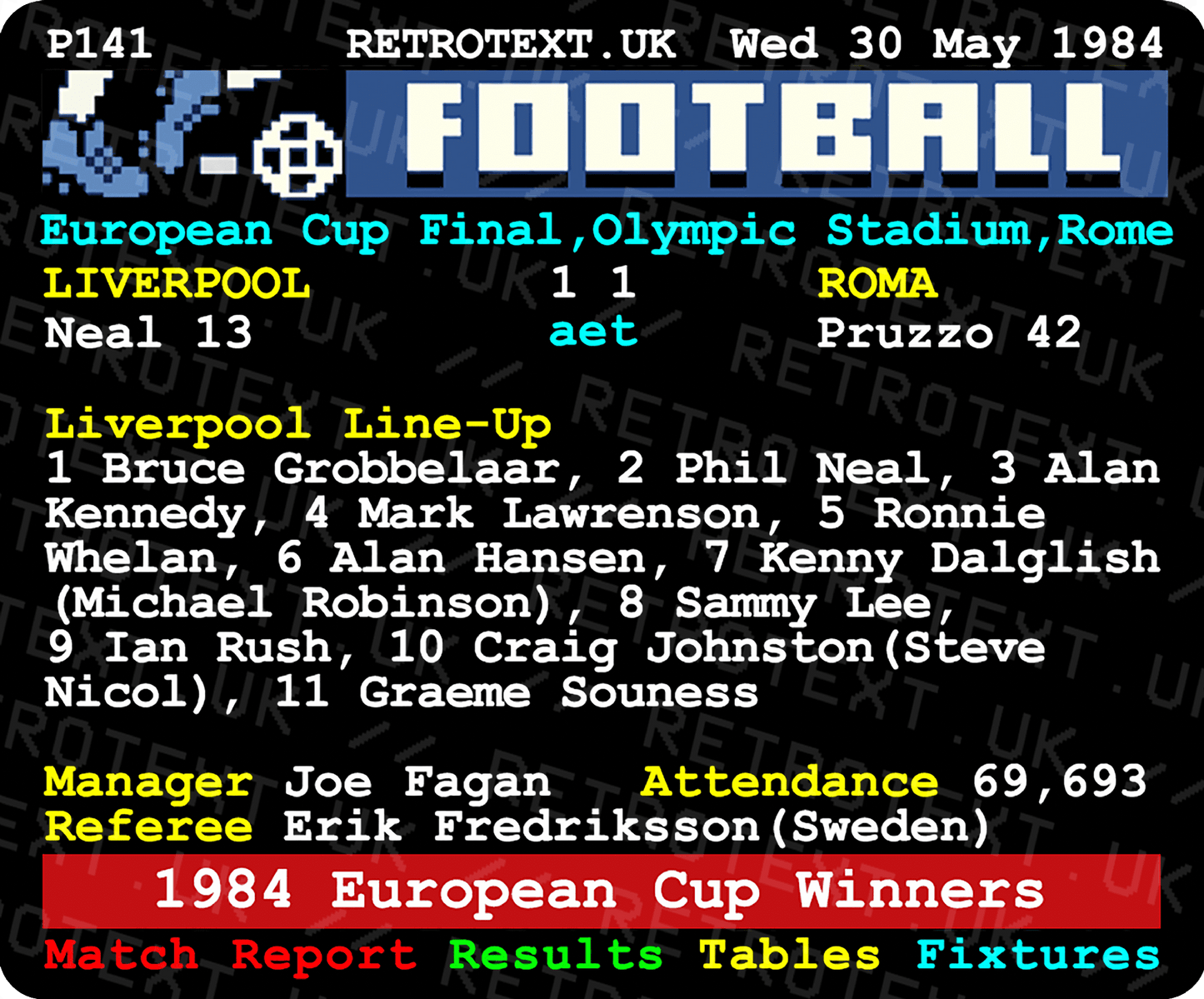 Liverpool 1984 European Cup Winners Teletext Mug Ceramic 11oz mug Retrotext