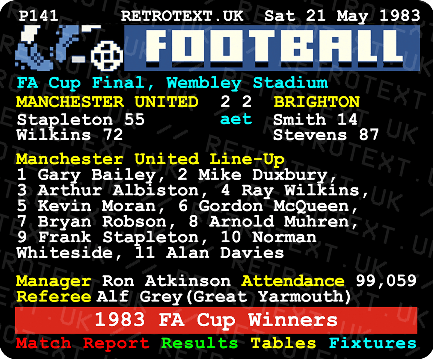 Manchester United 1983 FA Cup Winners Teletext Mug