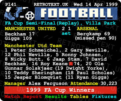 Manchester United 1999 FA Cup Semi- Final Replay Alex Ferguson Teletext Mug