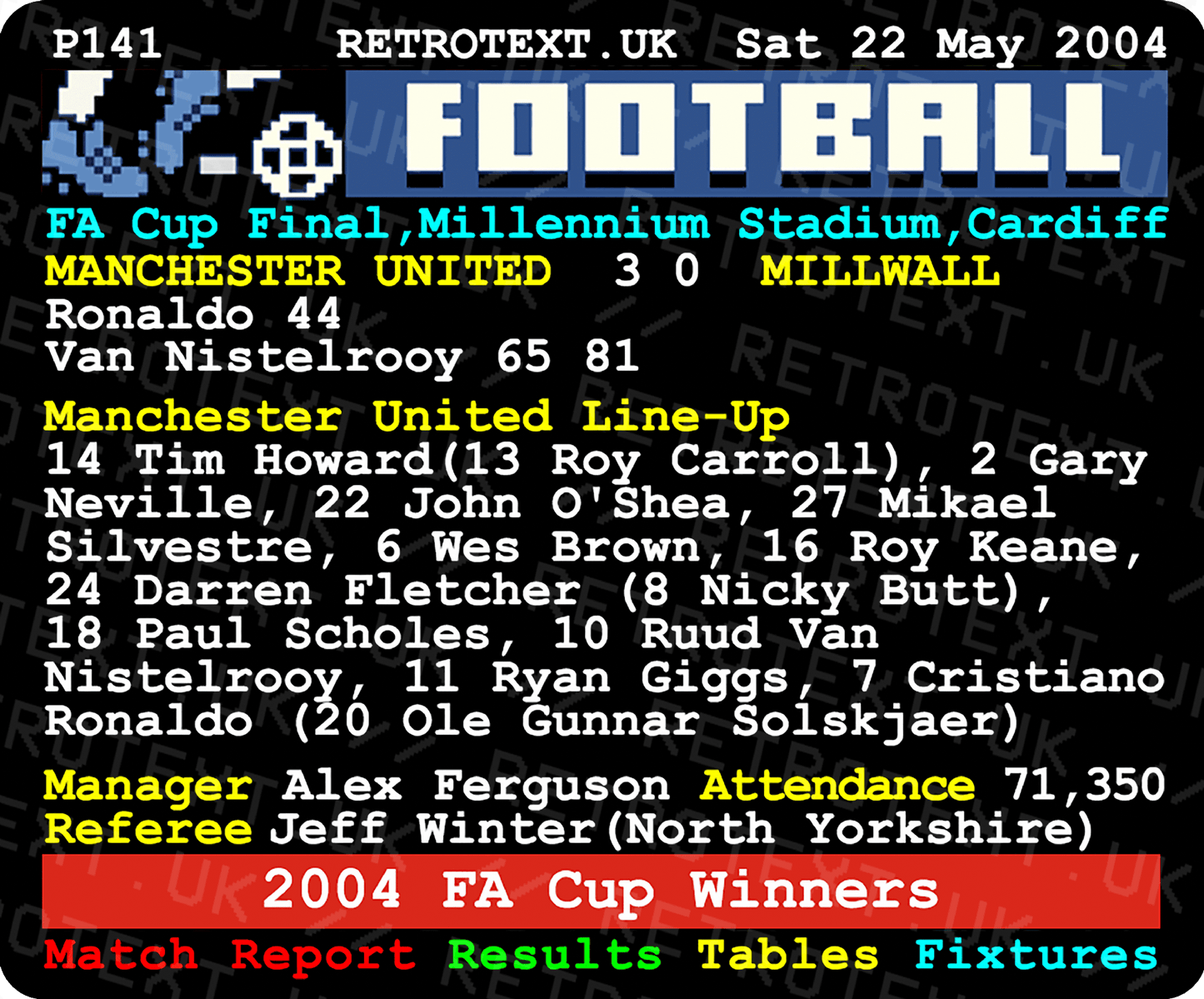 Manchester United 2004 FA Cup Winners Alex Ferguson Teletext Mug