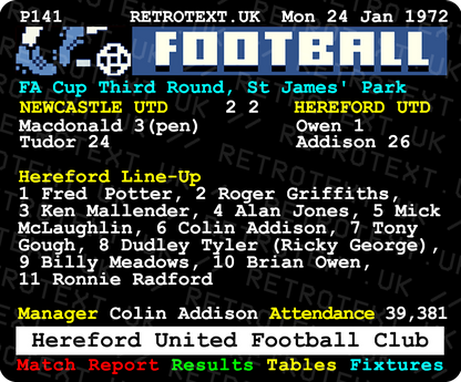 1972 FA Cup 3rd Round Hereford Utd v Newcastle Utd Teletext Mug