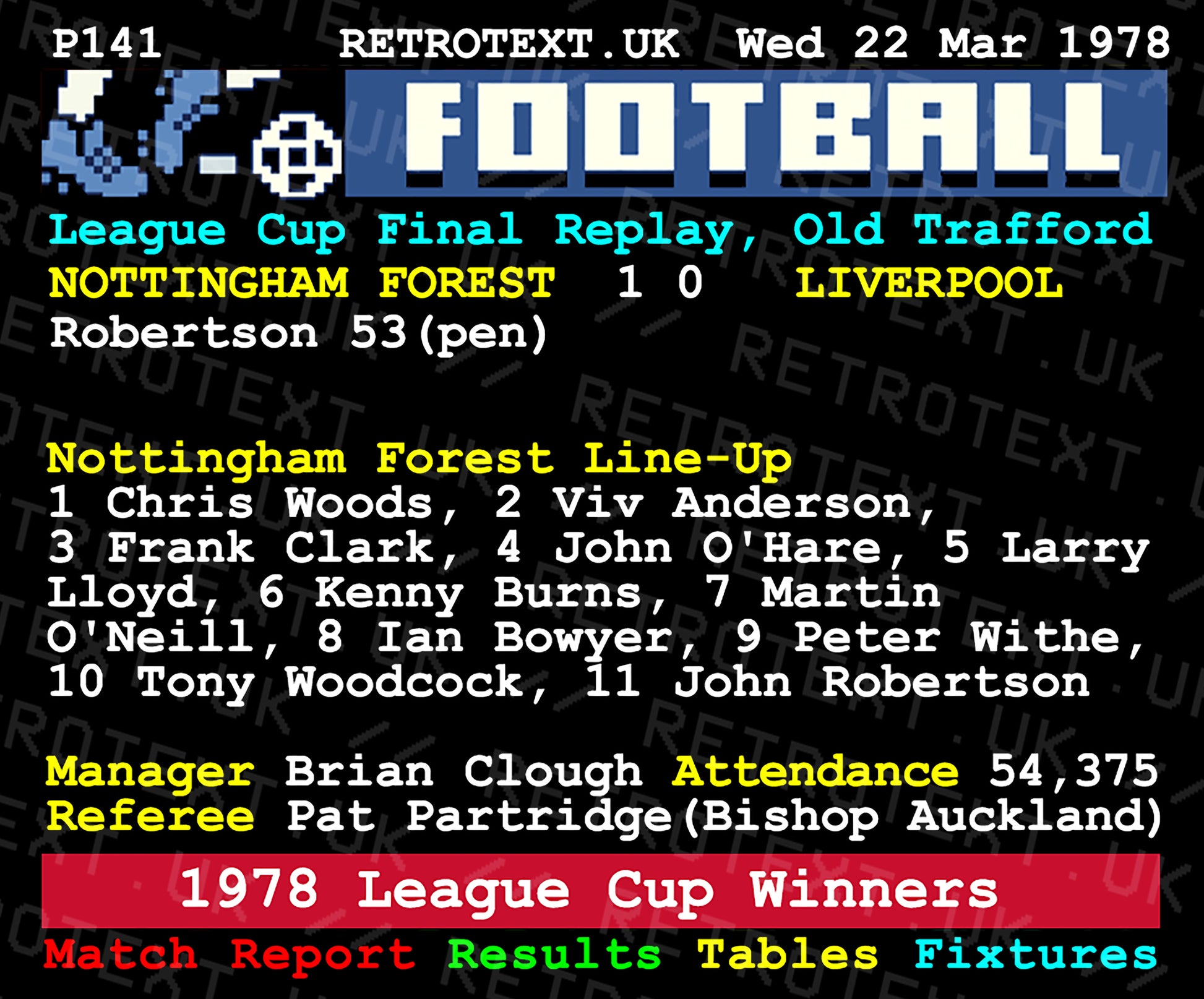 Nottingham Forest 1978 League Cup Winners Brian Clough Mug Ceramic 11oz mug Retrotext
