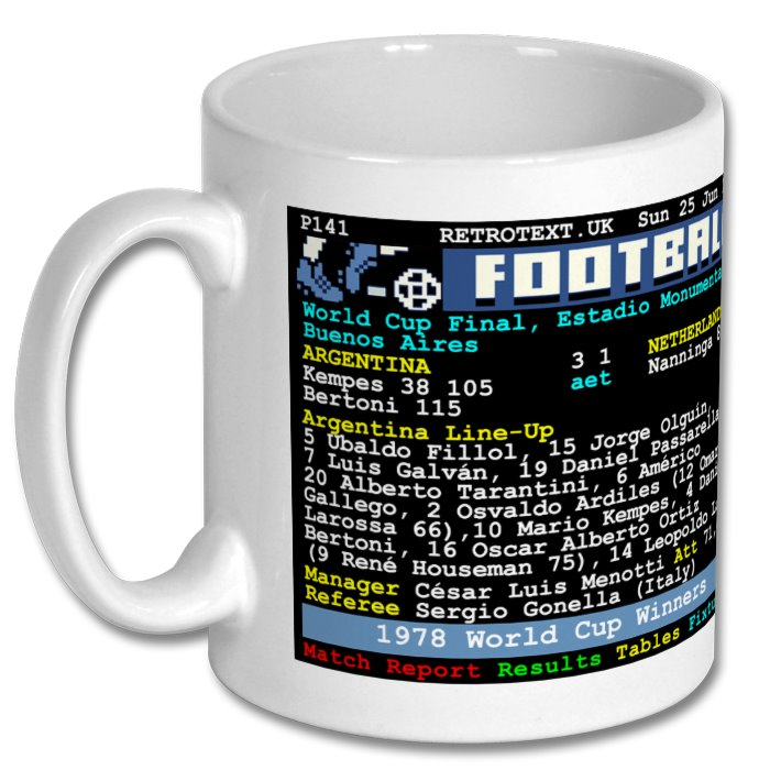 Argentina 1978 World Cup Winners Teletext Mug Ceramic 11oz mug Retrotext