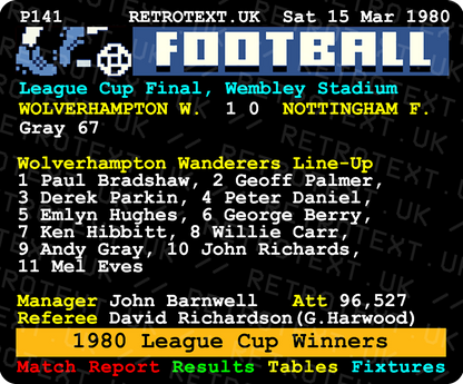 Wolverhampton Wanderers 1980 League Cup Winners Emlyn Hughes Teletext Mug
