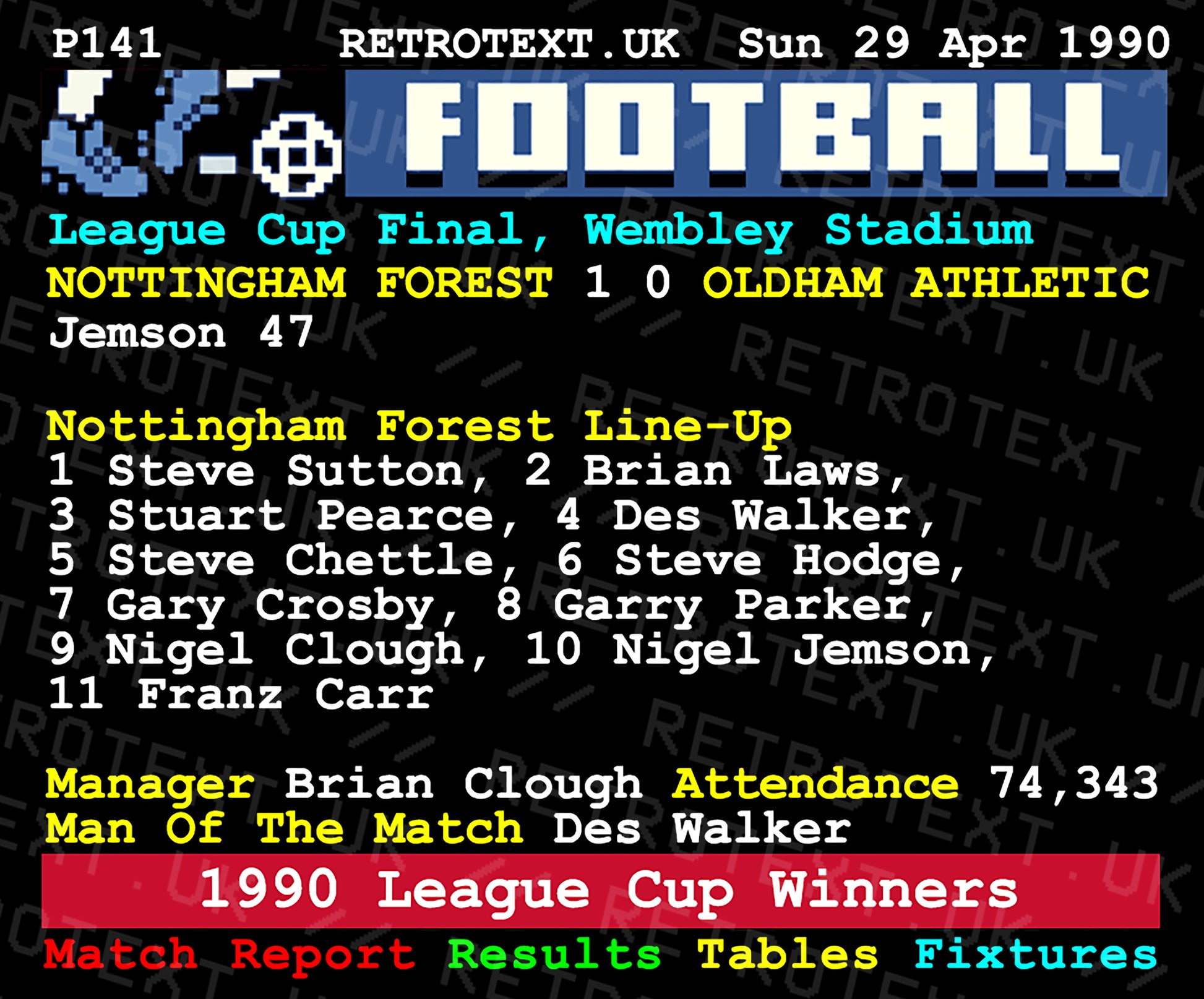 Nottingham Forest 1990 League Cup Winners Brian Clough Mug Ceramic 11oz mug Retrotext