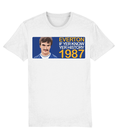 Everton 1987 Derek Mountfield If Yer Know Yer History Unisex T-Shirt