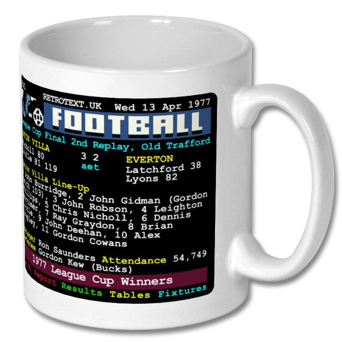 Aston Villa 1977 League Cup Winners Teletext Mug Ceramic 11oz mug Retrotext