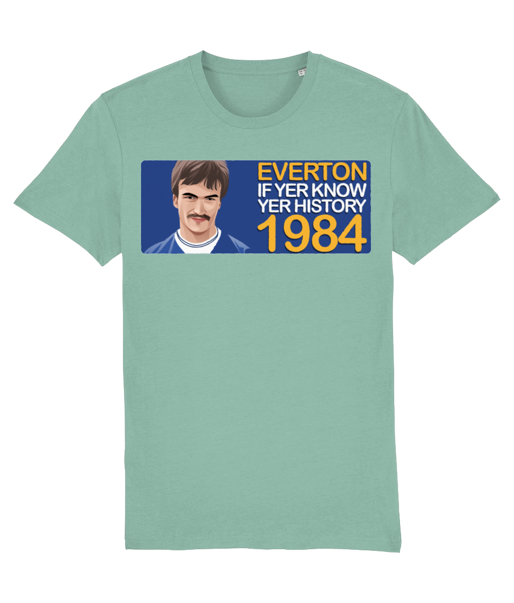 Everton 1984 Derek Mountfield If Yer Know Yer History Unisex T-Shirt