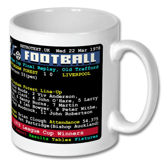 Nottingham Forest 1978 League Cup Winners Brian Clough Mug Ceramic 11oz mug Retrotext