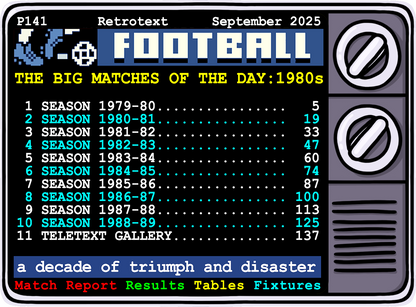 Retrotext The Big Matches Of The Day 1980s book cover featuring a retro television design with a season index list.