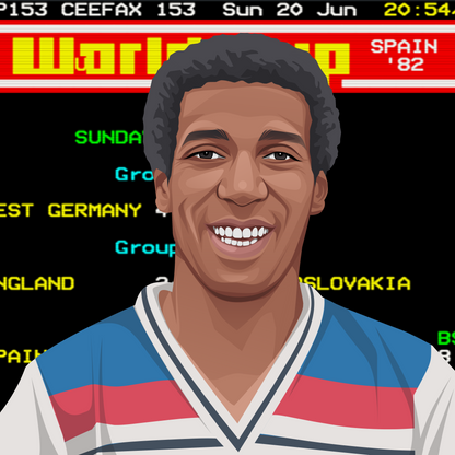 Retrotext book cover featuring a 1980s football player illustration against a vintage Ceefax World Cup scoreboard