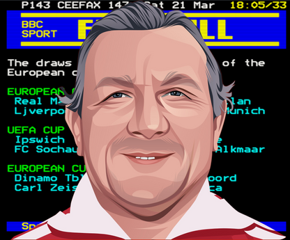Retrotext book cover featuring a digital illustration of a football manager against a 1980s BBC Ceefax sports screen