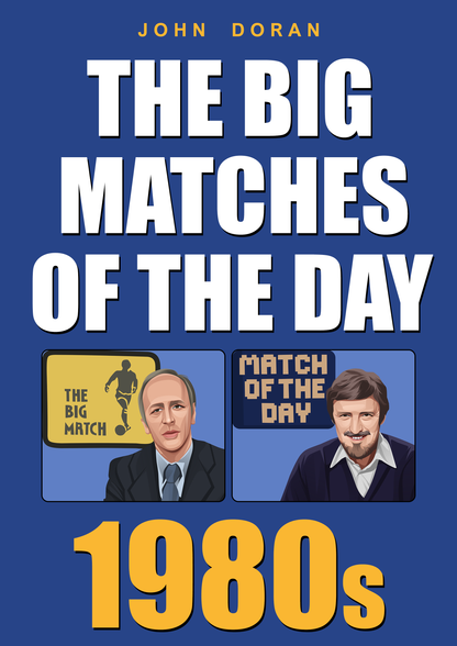 Retrotext The Big Matches Of The Day 1980s paperback book cover featuring illustrations of football presenters