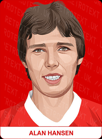 Retrotext personalised Liverpool Legends mug featuring a vibrant illustrated portrait of Alan Hansen on a red background