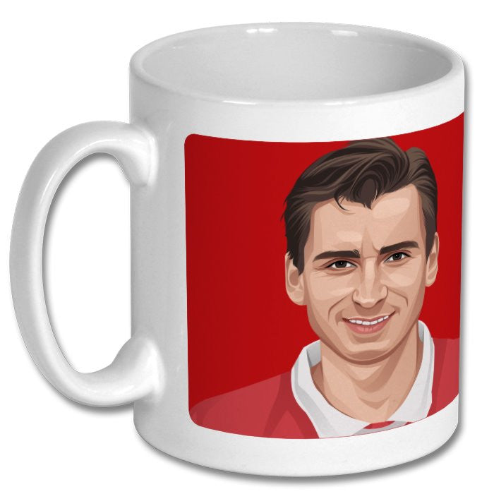 Retrotext ceramic mug featuring a graphic illustration of Arsenal legend Alan Smith on a red background