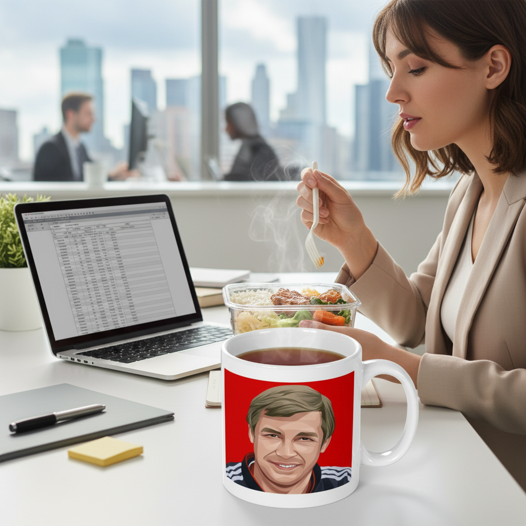 Retrotext Manchester United 2013 Premier League Champions Alex Ferguson glossy white 11oz ceramic mug on office desk