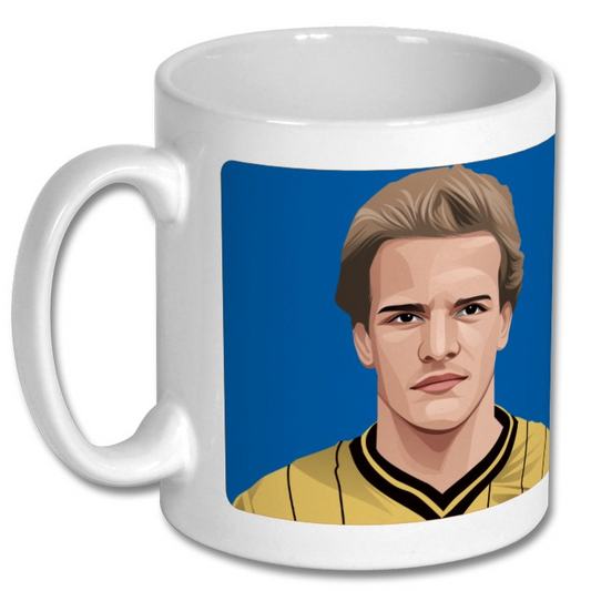 Retrotext white ceramic mug featuring a graphic illustration of Wolverhampton Wanderers legend Andy Gray