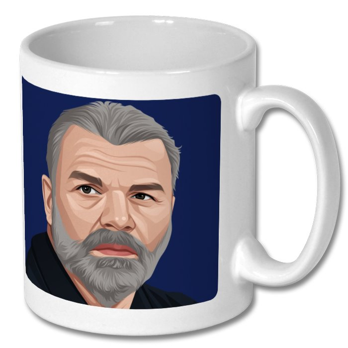 Retrotext white 11oz ceramic mug featuring a graphic illustration of manager Ange Postecoglu