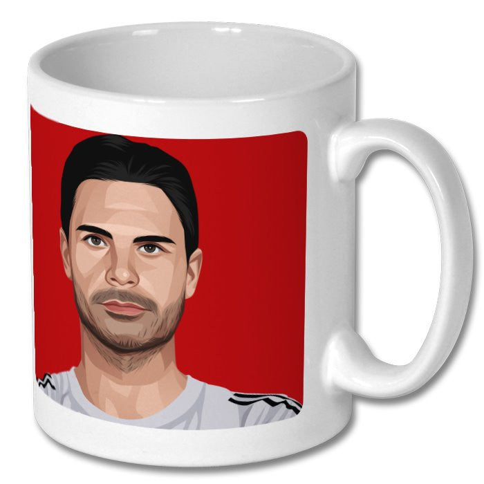 Retrotext Arsenal 2020 FA Cup Final ceramic coffee mug featuring a graphic illustration of manager Mikel Arteta
