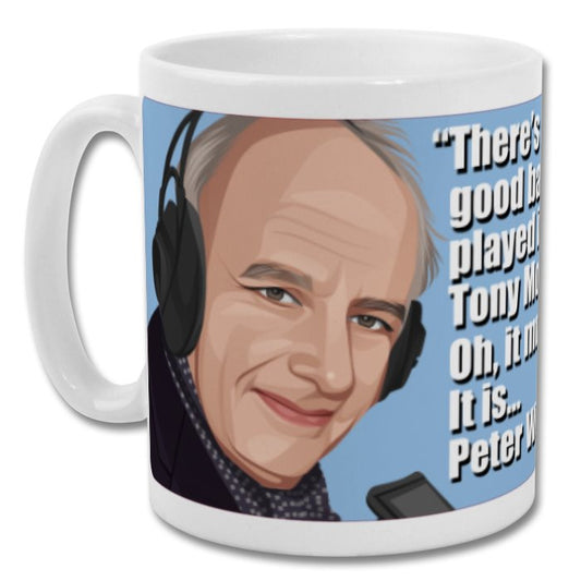 Retrotext Aston Villa 1982 ceramic mug featuring Brian Moore illustration and iconic commentary quote