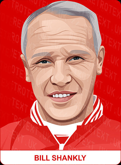 Retrotext personalised Liverpool Legends mug featuring a detailed illustration of Bill Shankly in a red kit