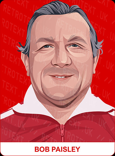 Retrotext personalised Liverpool Legends mug featuring a Bob Paisley illustration on a red background