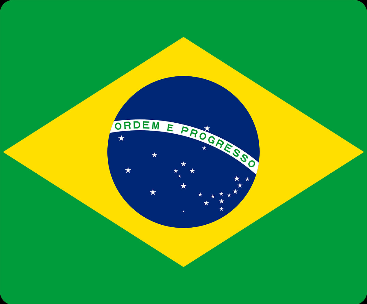 Retrotext 11oz glossy white mug featuring the green, yellow, and blue Brazilian flag design for football fans