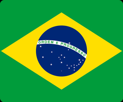 Retrotext 11oz glossy white mug featuring the green, yellow, and blue Brazilian flag design for football fans