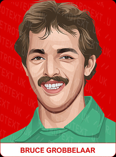 Retrotext personalised Liverpool Legends mug featuring a vibrant illustration of Bruce Grobbelaar on a red background