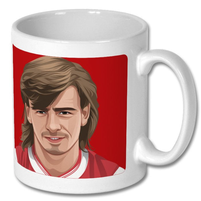 Retrotext Arsenal 1987 League Cup winners Charlie Nicholas illustration on a glossy white 11oz ceramic mug