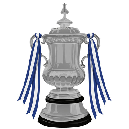 Retrotext Chelsea 1997 FA Cup winners trophy illustration on a glossy white 11oz ceramic mug