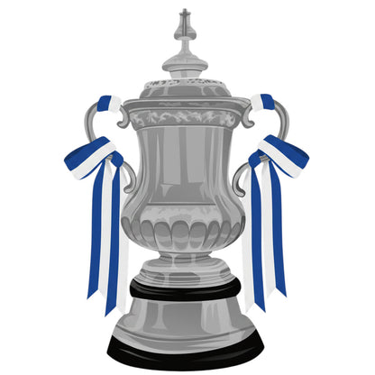 Retrotext Chelsea 2018 FA Cup winners ceramic mug featuring a detailed illustration of the silver trophy with blue ribbons
