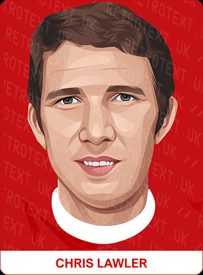 Retrotext personalised Liverpool Legends mug featuring a digital illustration of Chris Lawler on a red background