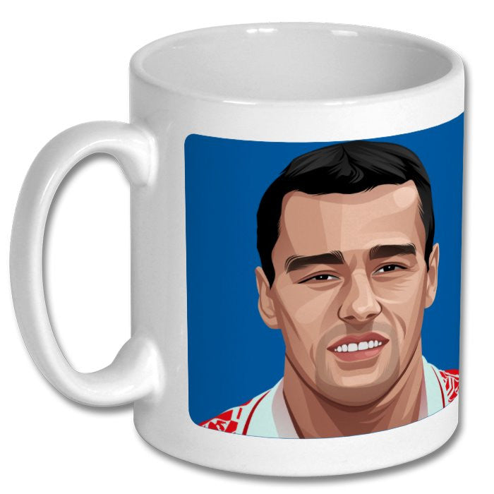 Retrotext 11oz white glossy mug featuring a graphic illustration of Charlton Athletic legend Clive Mendonca