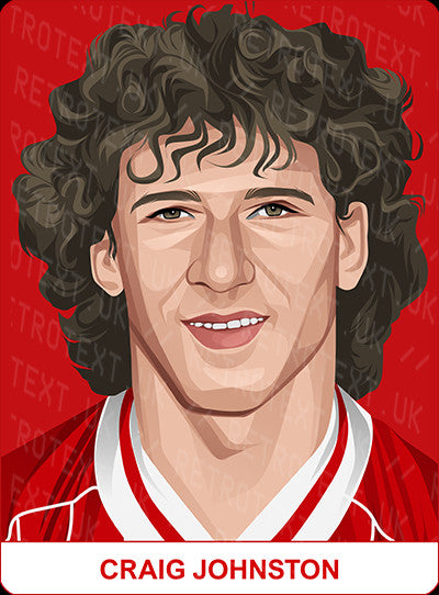 Retrotext personalised Liverpool Legends mug featuring a digital illustration of Craig Johnston on a red background
