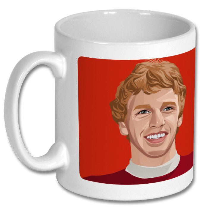 Retrotext 11oz glossy white ceramic mug featuring a graphic illustration of Liverpool legend David Fairclough