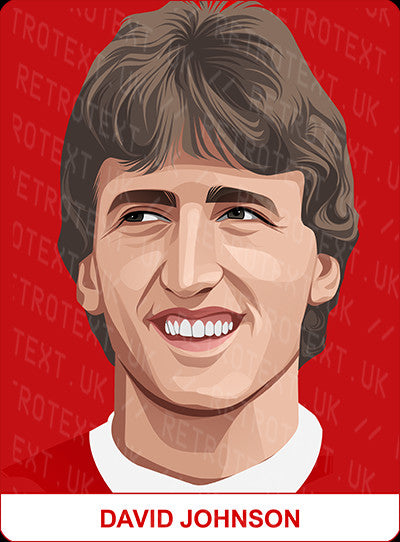 Retrotext personalised Liverpool Legends mug featuring a vibrant illustrated portrait of footballer David Johnson