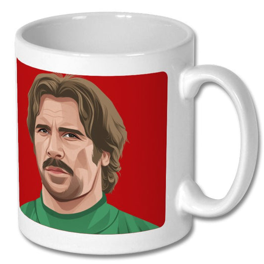 Retrotext Arsenal 2003 FA Cup Winners David Seaman glossy white ceramic mug with a red background illustration