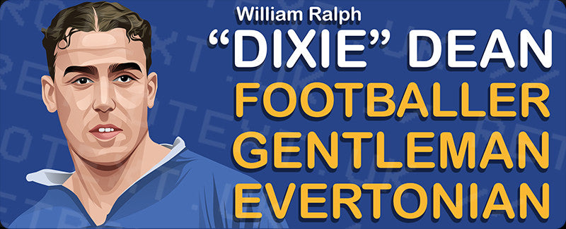 Retrotext Everton Dixie Dean mug featuring a portrait of the legendary footballer and commemorative text