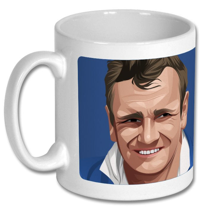 Retrotext Leeds United 1972 FA Cup Winners Don Revie glossy white 11oz ceramic mug with a blue graphic portrait