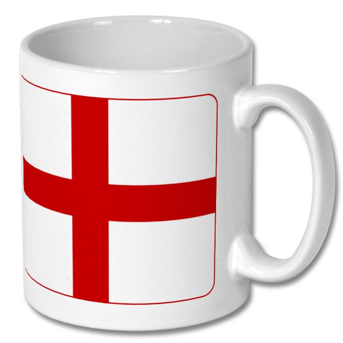 Retrotext 11oz white ceramic mug featuring the red and white St George flag design for England football fans