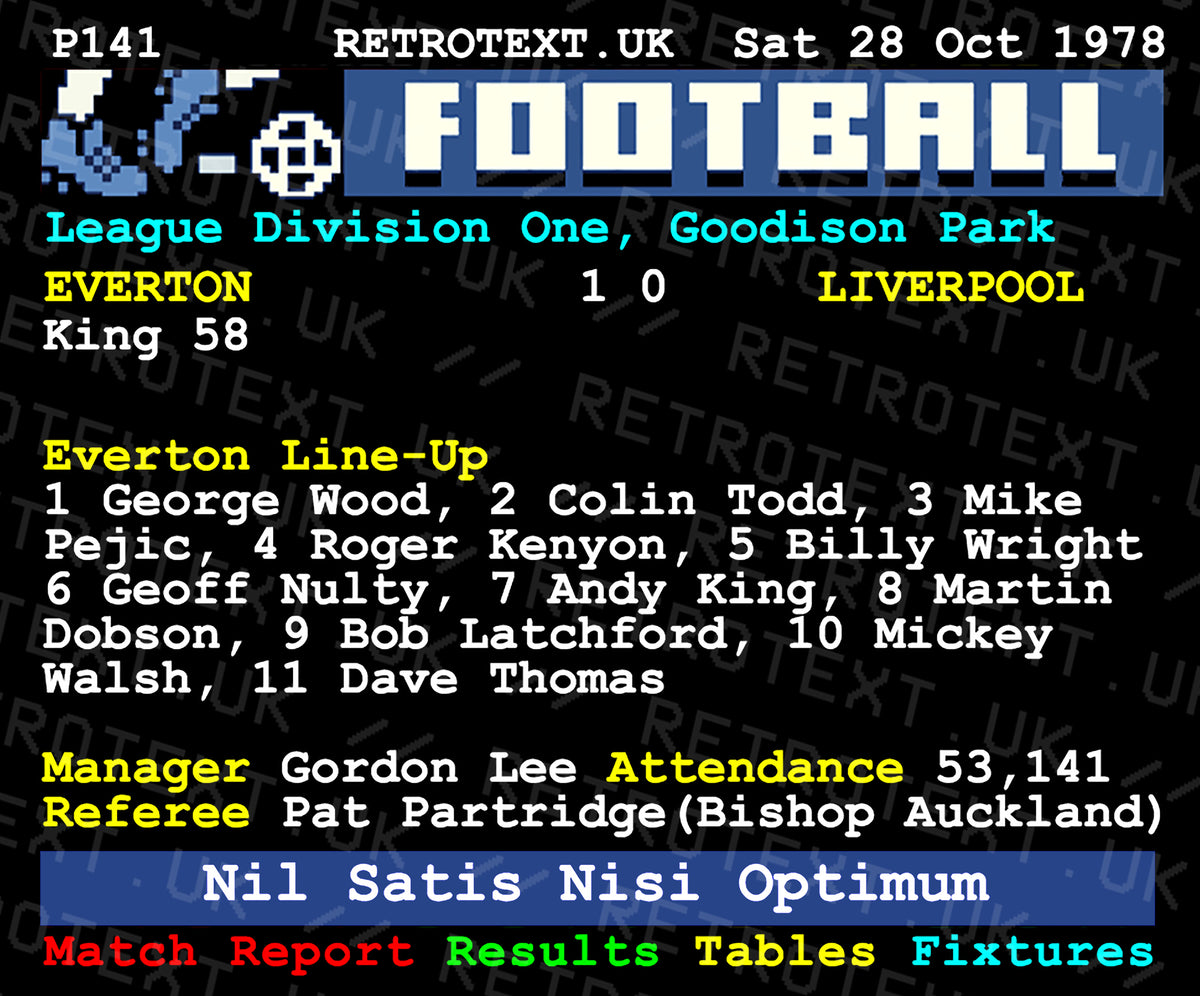 Retrotext Everton 1978 Andy King winning goal teletext graphic mug featuring match details and team line-up