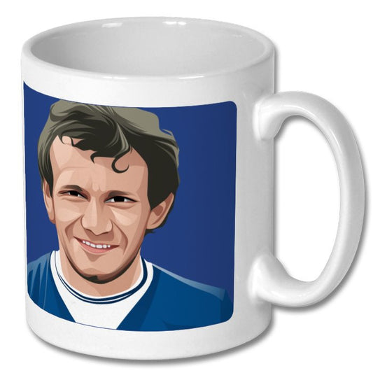 Retrotext Everton 1985 Division One Champions glossy white 11oz ceramic mug featuring a vintage football player portrait