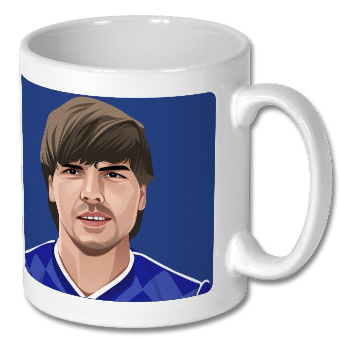 Retrotext Everton 1987 Division One Champions mug featuring a glossy white finish and a player illustration