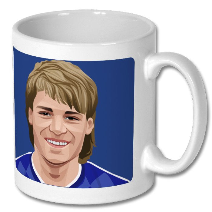 Retrotext Everton 1987 Division One Champions mug featuring a glossy white finish and a football player illustration